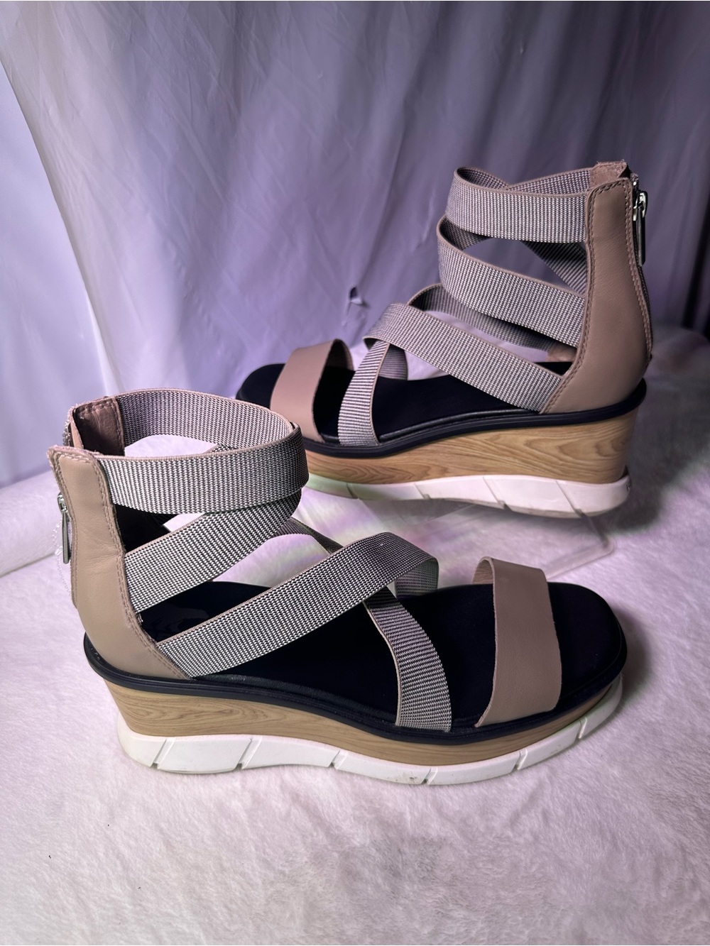 Sorel Tan and Gray Crisscross Wedge Sandal - Picture 3 of 8